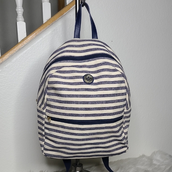 Striped Navy and White B¹ackpack - Picture 1 of 9